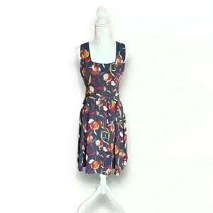 Yellow Star ModCloth Womens Dress Medium Multicolor Navy Blue Floral Sleeveless​